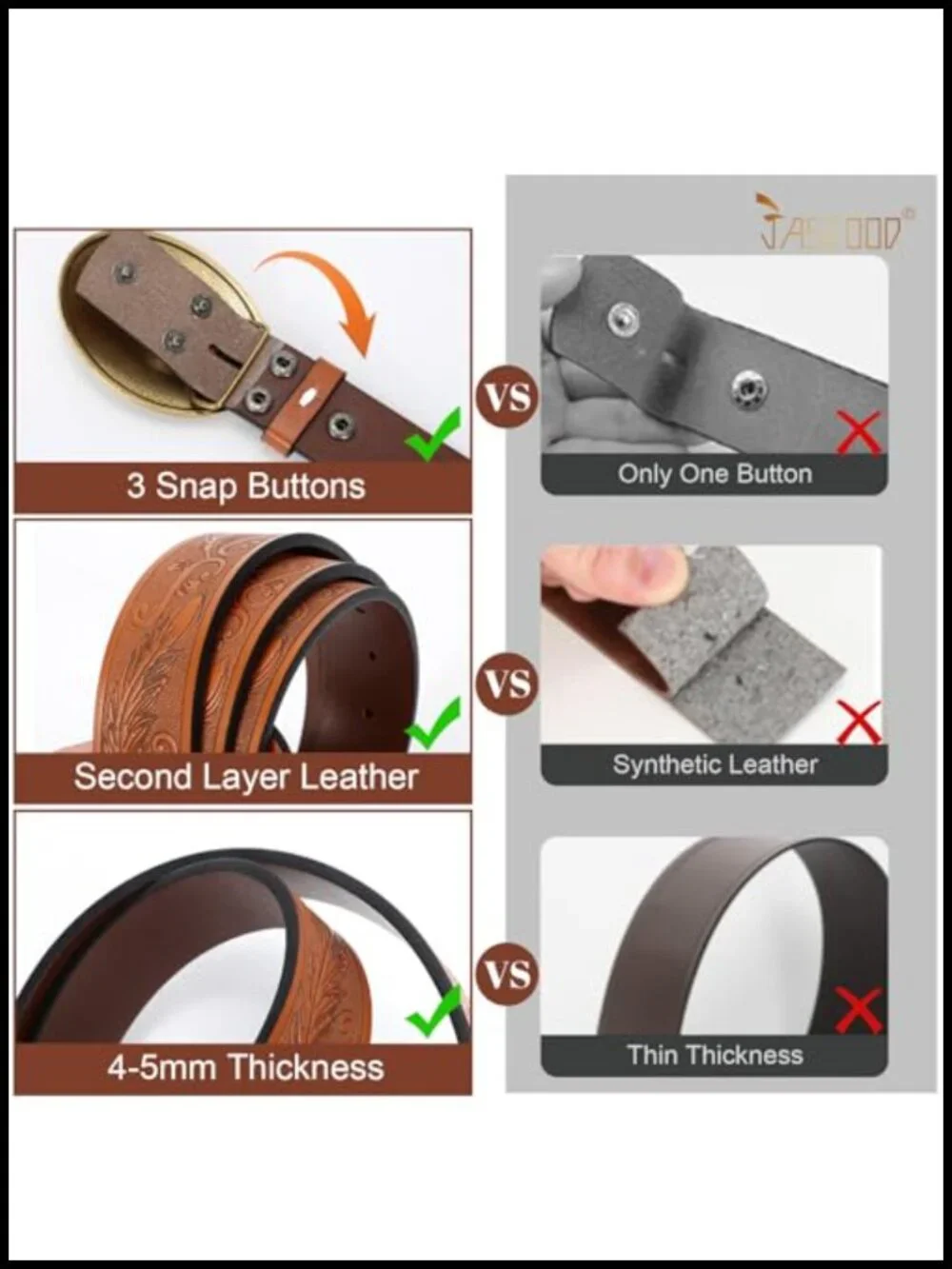 Genuine Leather Western Cowboy Belt, 1.5
